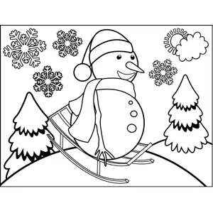 Snowman on sled coloring page