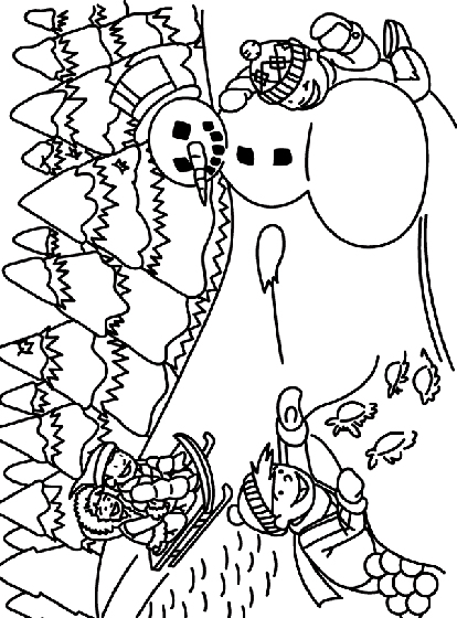 Sledding in the snow coloring page