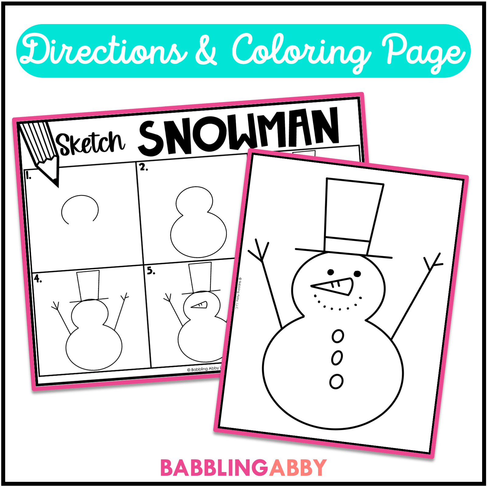 Snowman winter directed drawing following directions january coloring page