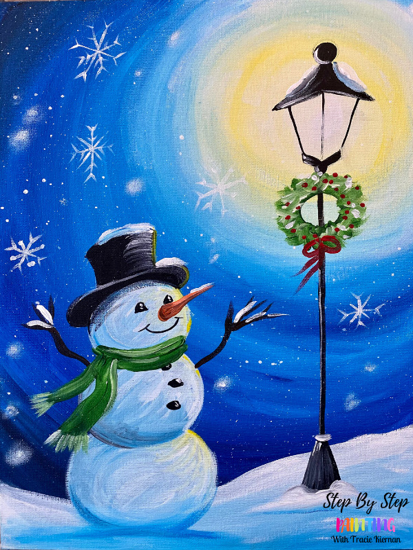 Hopeful snowman acrylic painting tutorial snowman and a lamppost