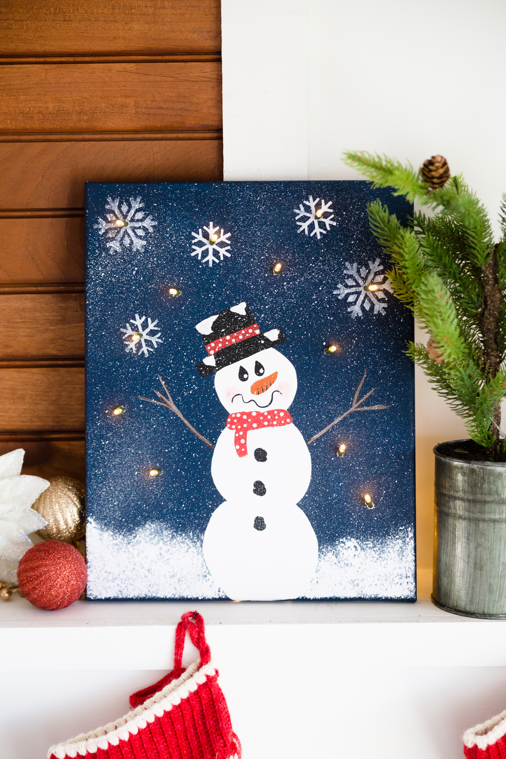 Diy lighted snowman canvas