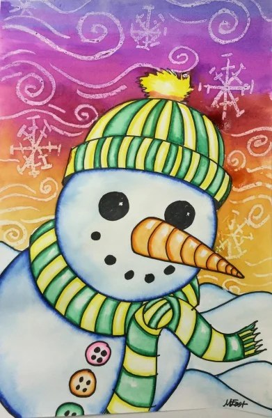 Snowman painting with markers watercolor resist