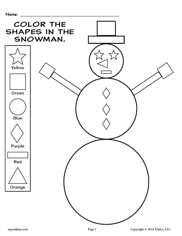 Printable snowman shapes coloring pages â