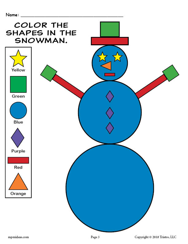 Printable snowman shapes coloring pages â