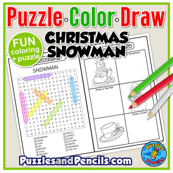 Christmas snowman word search puzzle coloring activity puzzle color draw