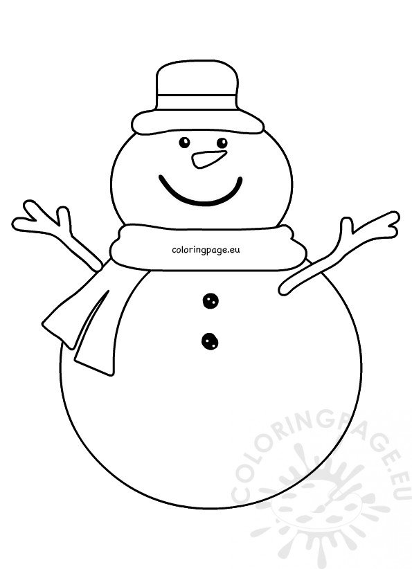 Snowman cartoon wearing a hat and scarf coloring page