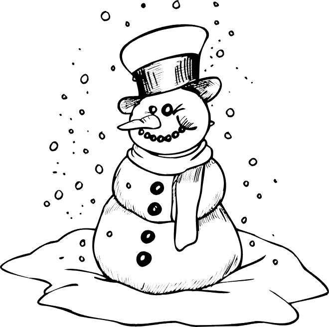 Snowman coloring page smiling snowman with scarf hat