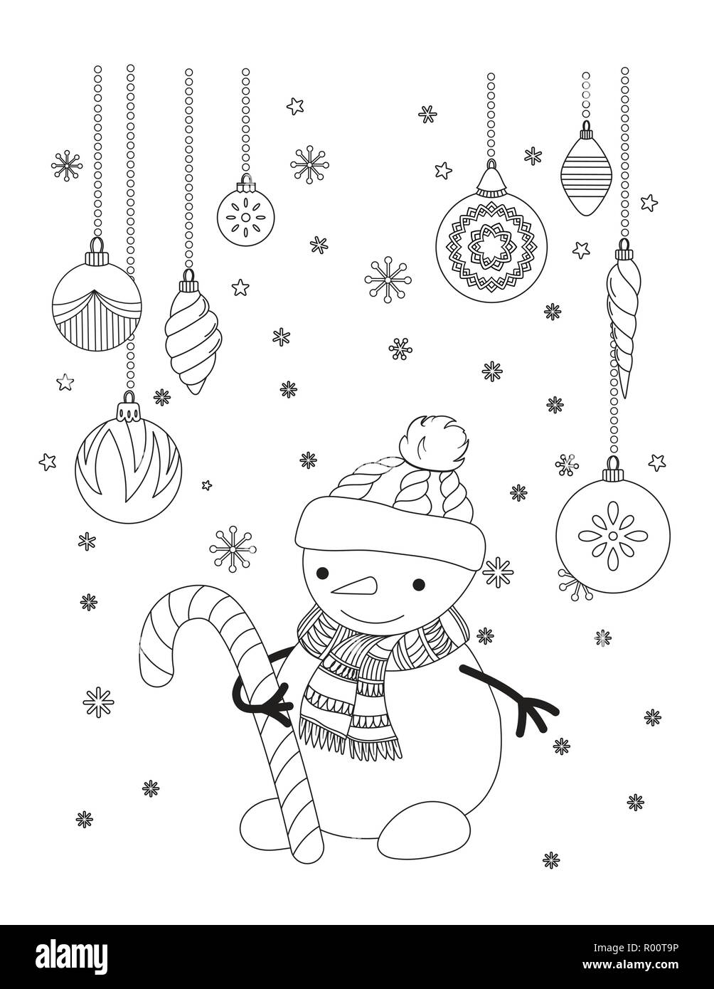 Christmas coloring page for kids and adults cute snowman with scarf and knitted cap hand drawn vector illustration stock vector image art