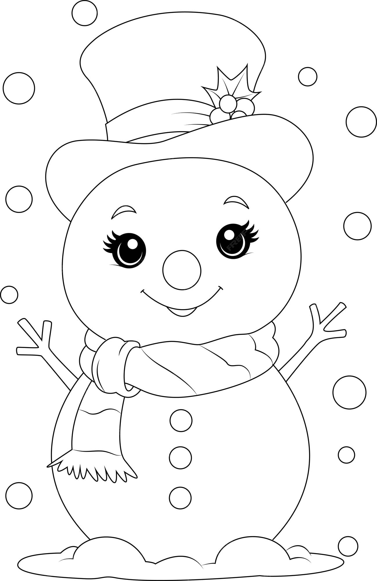 Premium vector coloring page a cute snowman with a scarf and hat