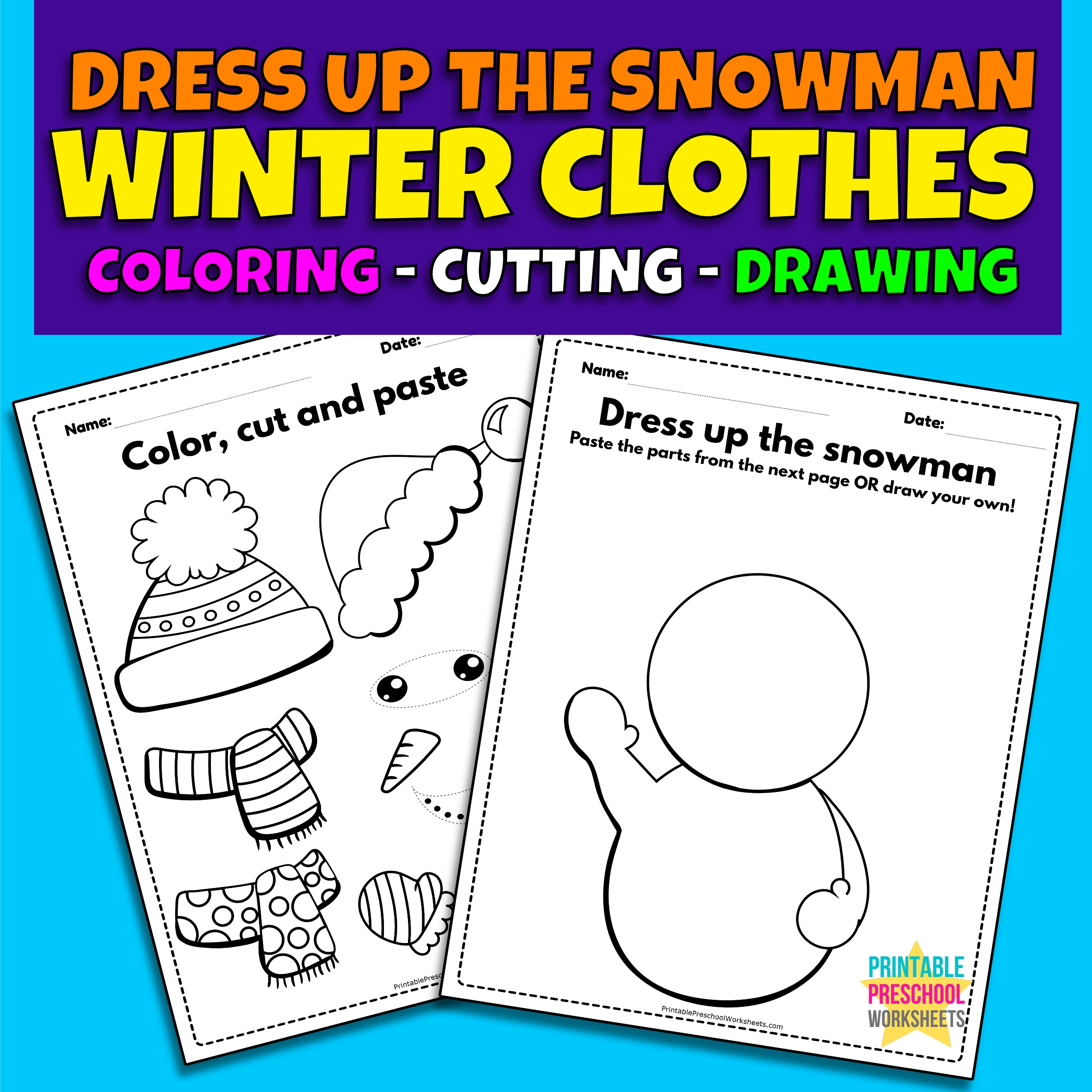 Winter clothes build a snowman coloring