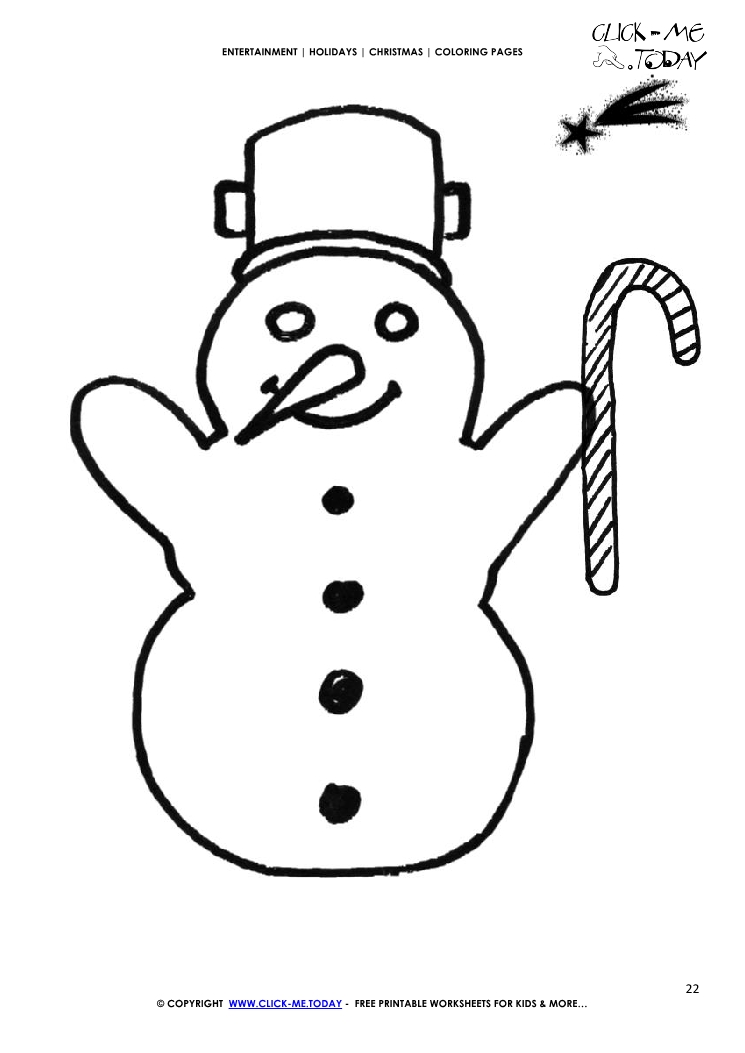 Free snowman candy cane coloring page