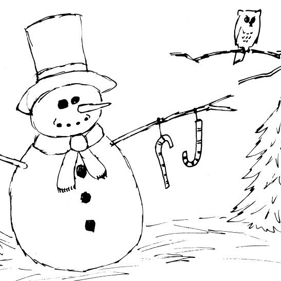 Snowman with star and candy canes sketch diane antone studio