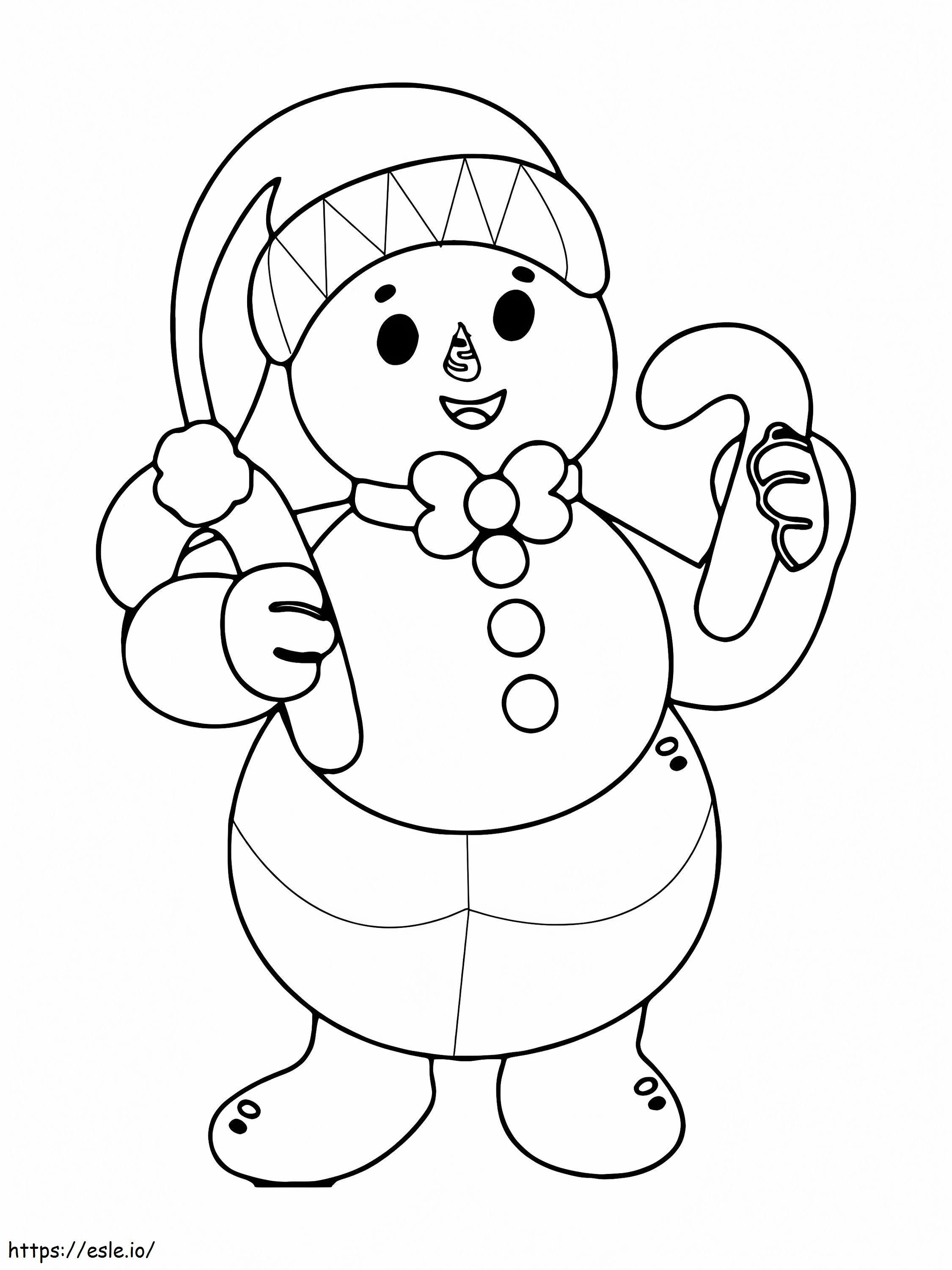 Snowman holding candy canes coloring page