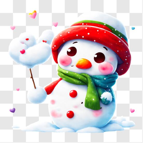 Download christmas snowman with heart candy cane png online