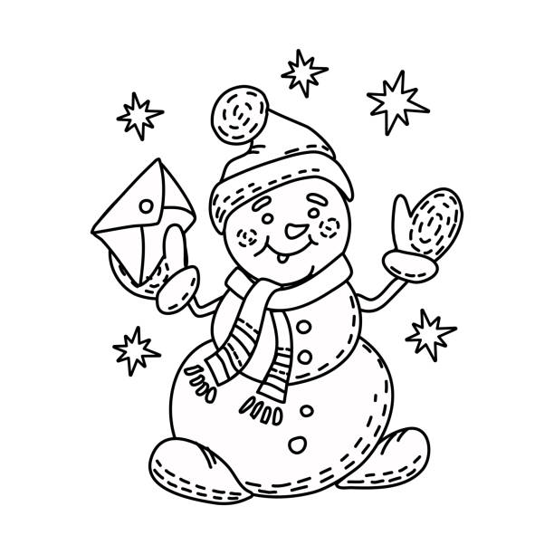 Snowman vector illustration in style outline coloring book stock illustration