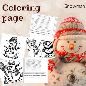 Snowman spectacle winter word search and snowman coloring pages