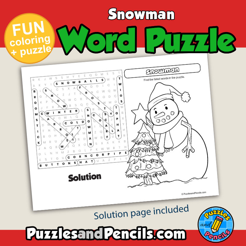 Snowman word search puzzle activity page with coloring christmas wordsearch made by teachers