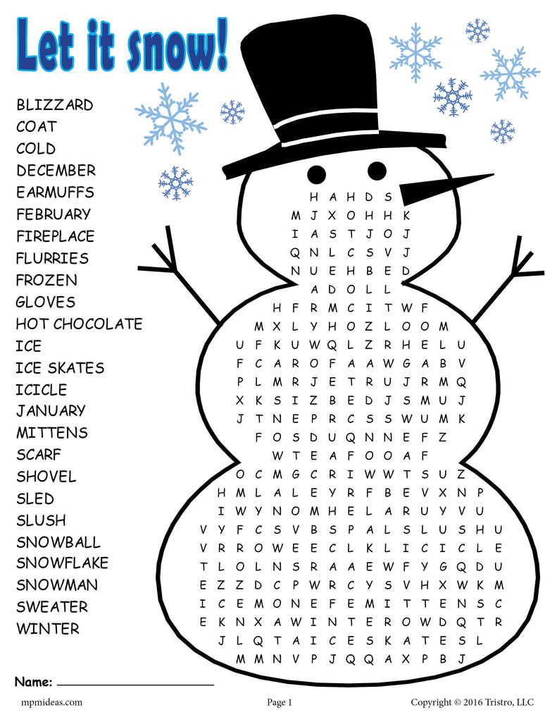 Printable winter word search â