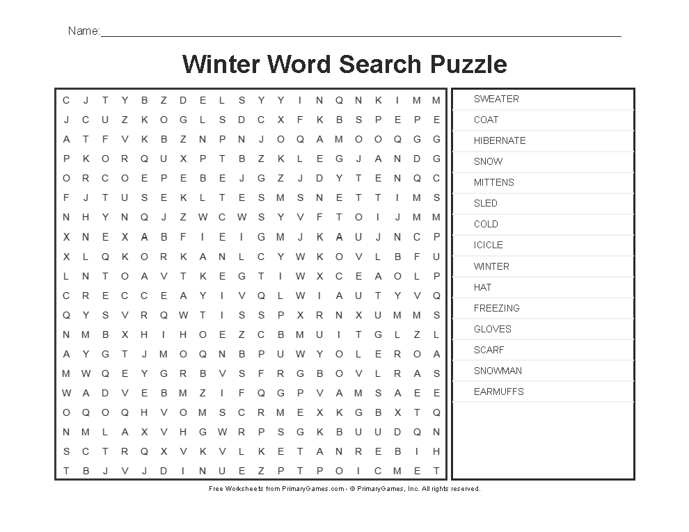 Winter worksheets winter word search puzzle â free online games at