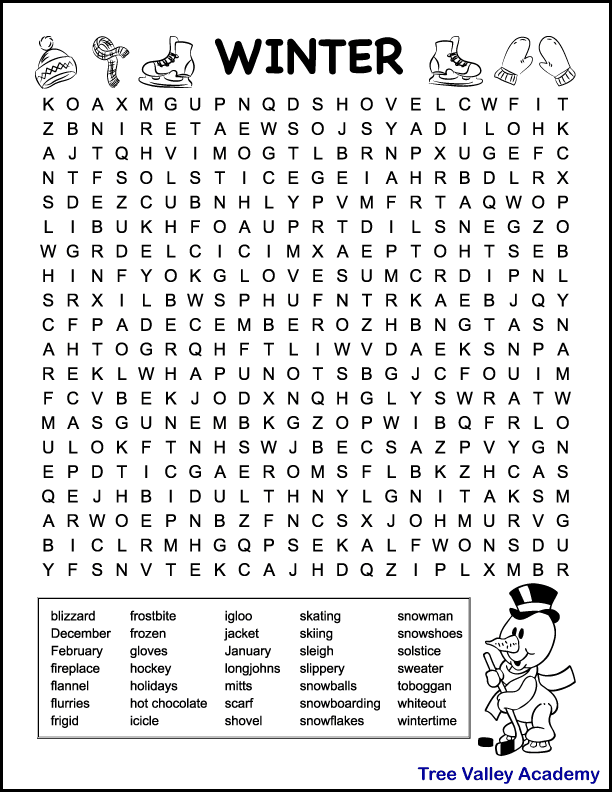 Free winter word searches for kids