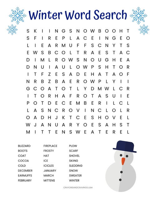 Printable winter word search