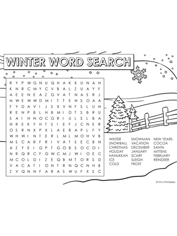 Winter word search â tims printables