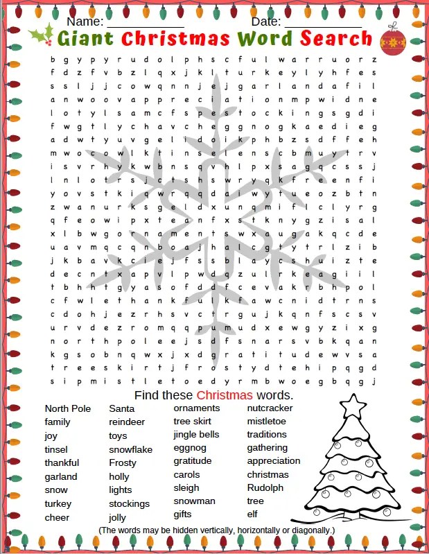 Christmas word search puzzle free printable