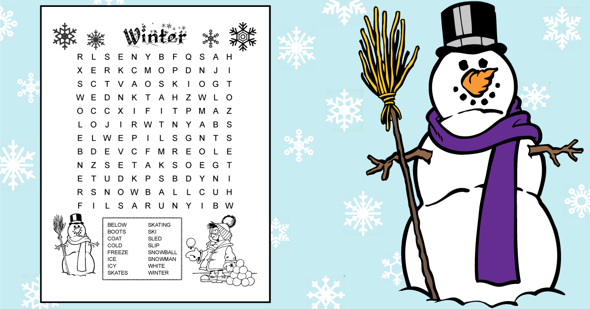 Printable winter word search for rd grade