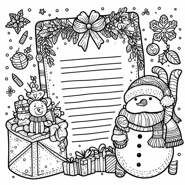 Coloring page letter to santa claus snowman