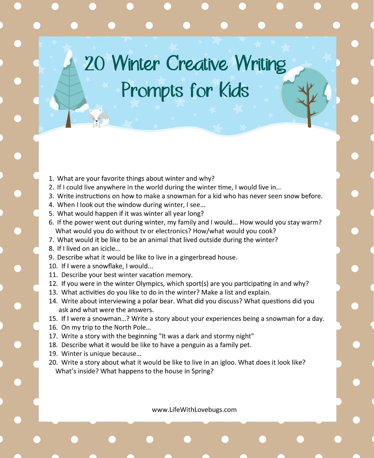 Winter writing prompts for kids