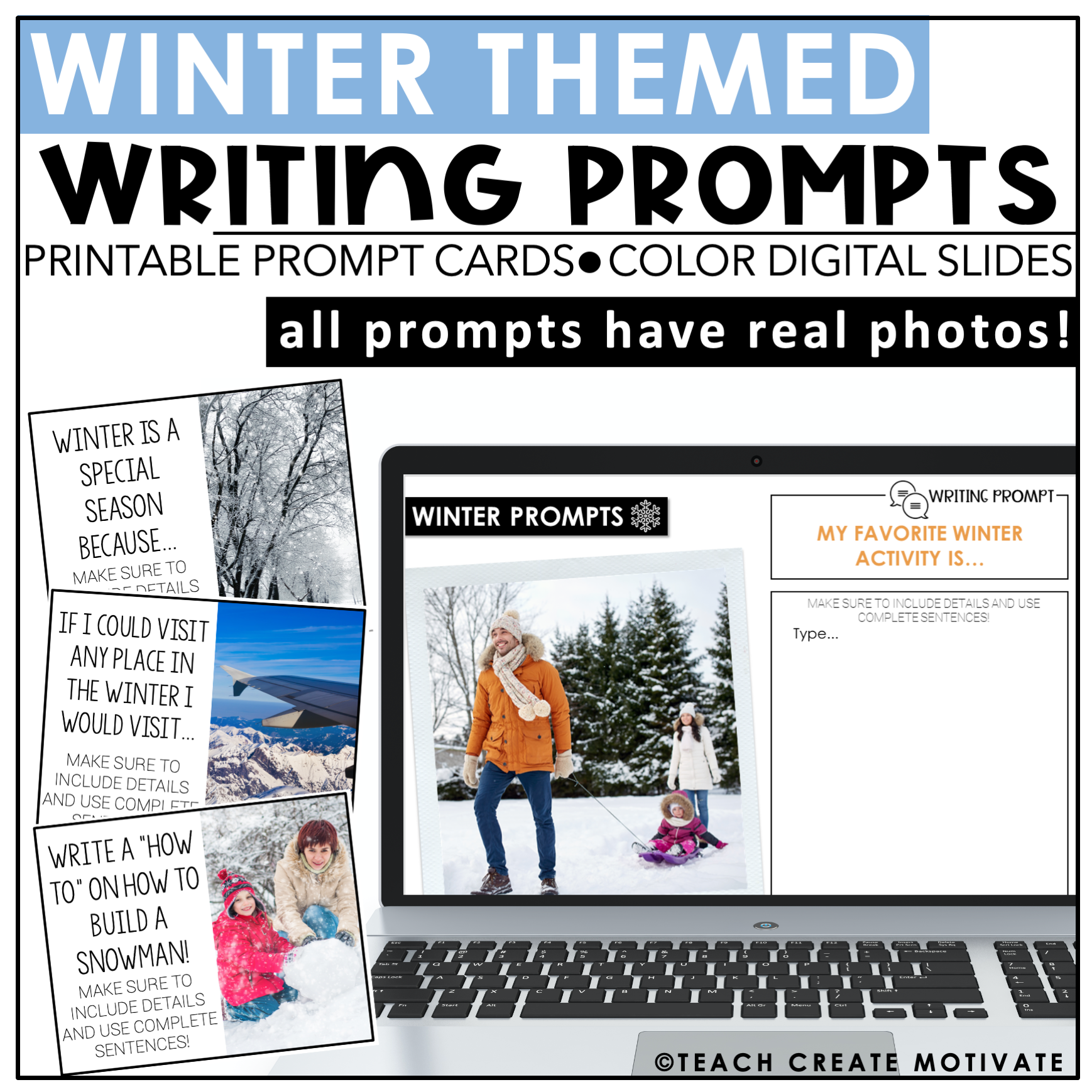 Winter writing prompts digital real photos