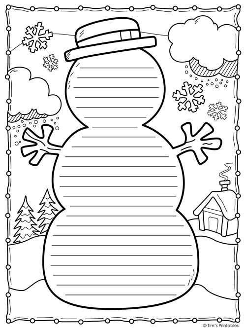 Snowman writing paper templates â tims printables