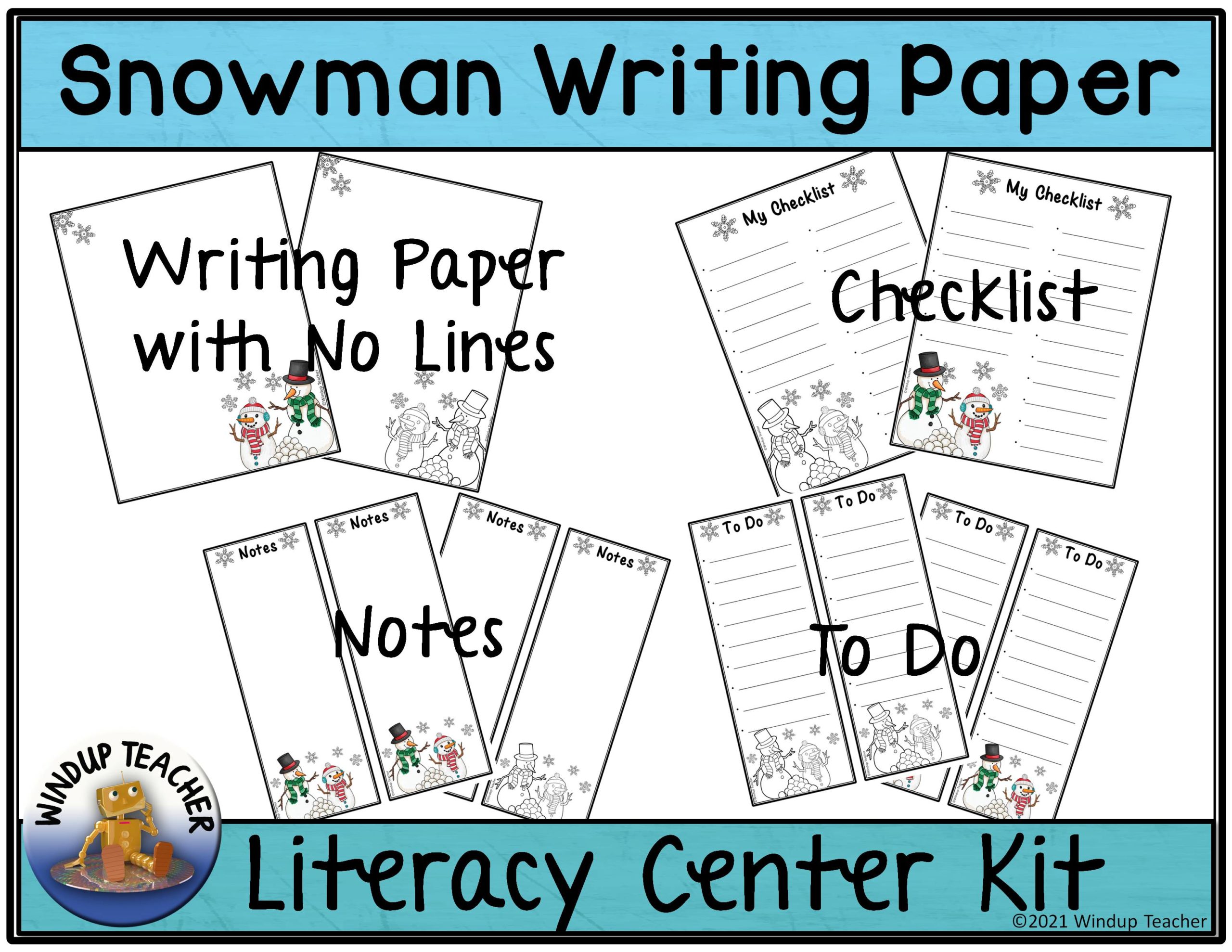 Snowman writing paper color bw sheets made by teachers