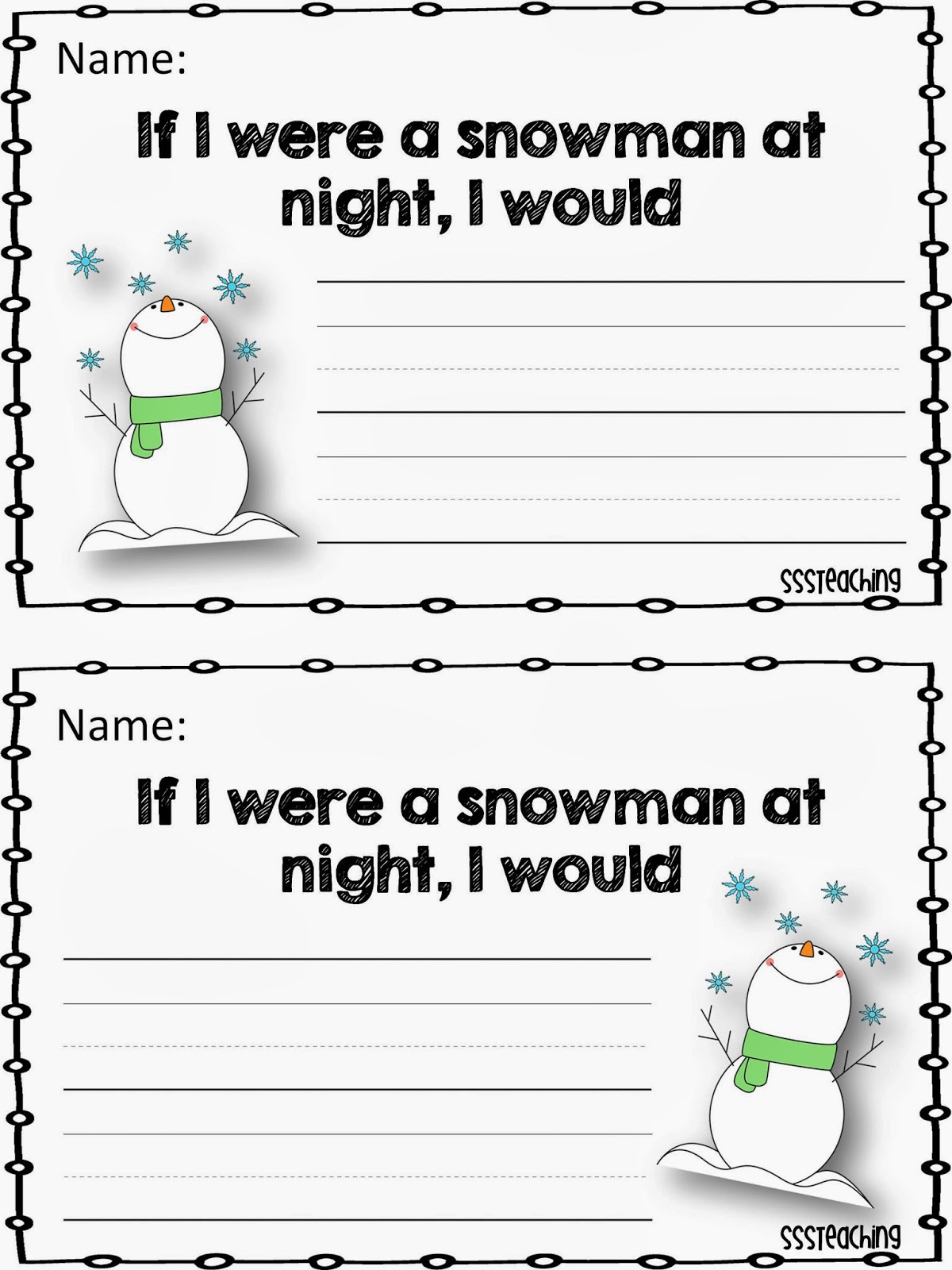 Snowmen at night prompt