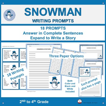 Snowman writing prompts to answer in plete sentences or write story