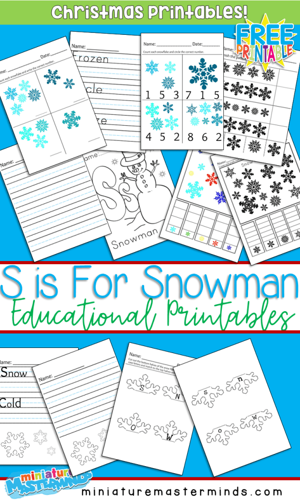 S is for snowman free printable preschool and toddler worksheets â miniature masterminds