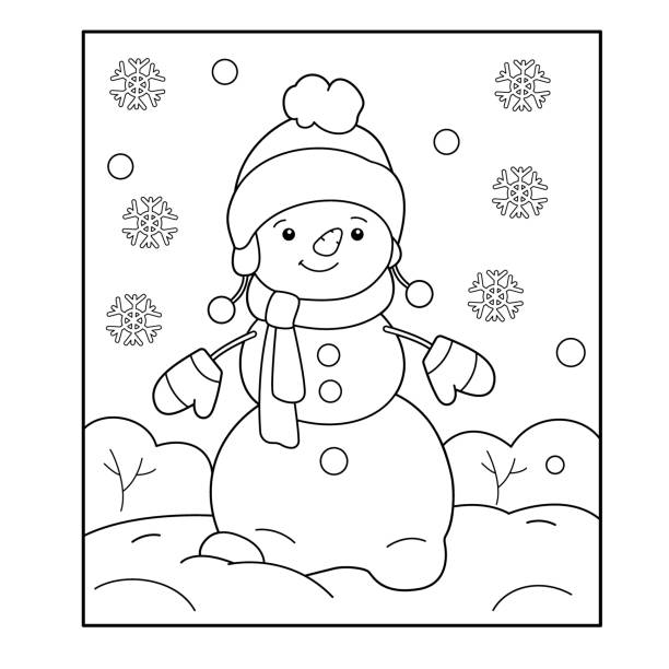 Snowman coloring pages stock illustrations royalty