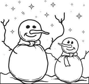 Snowmen at night coloring pages