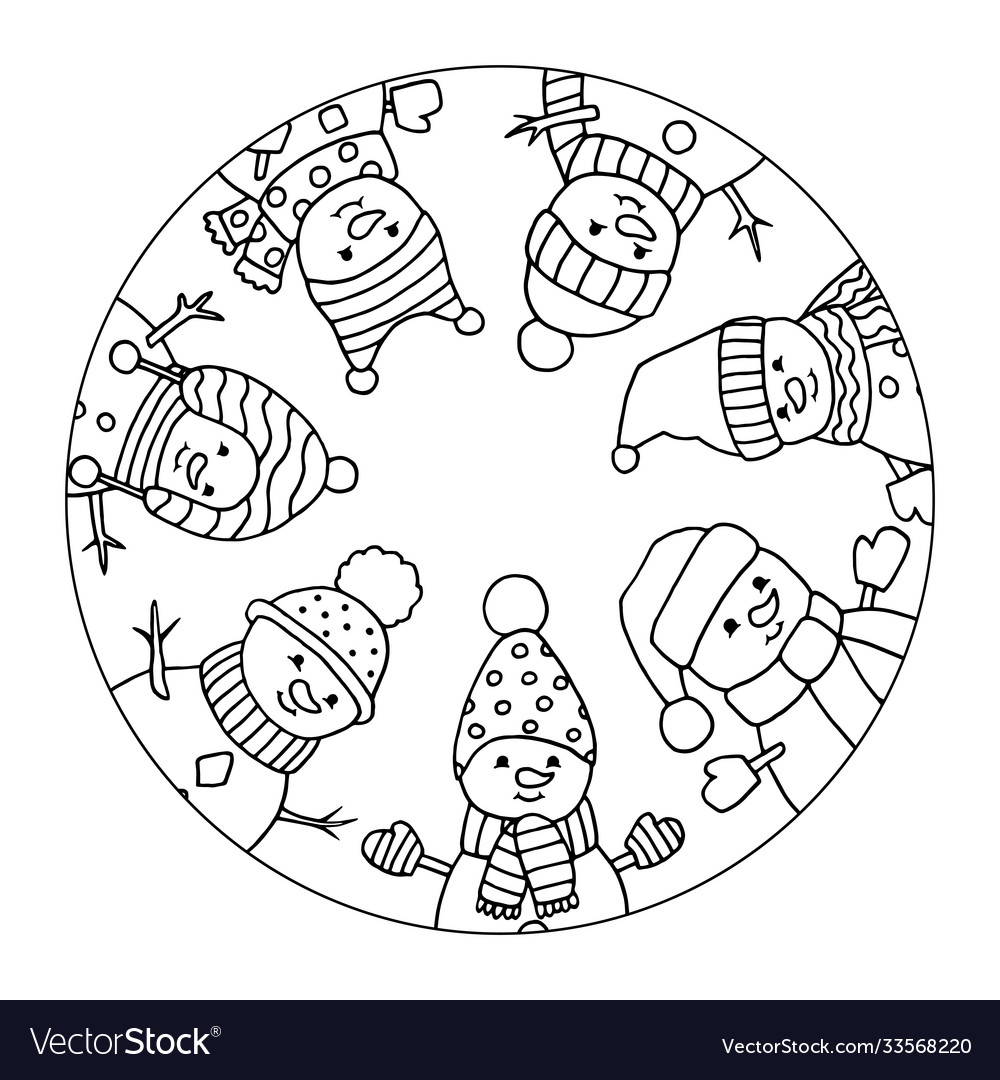 Merry christmas snowmen coloring page royalty free vector