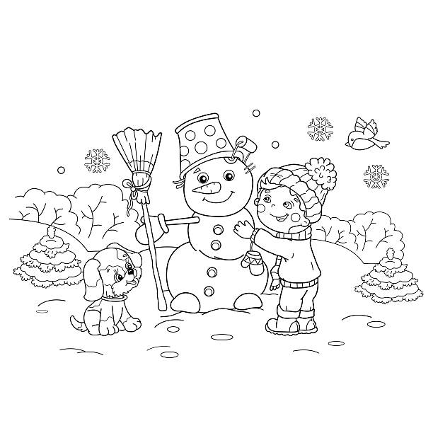 Snowman coloring book page stock photos pictures royalty