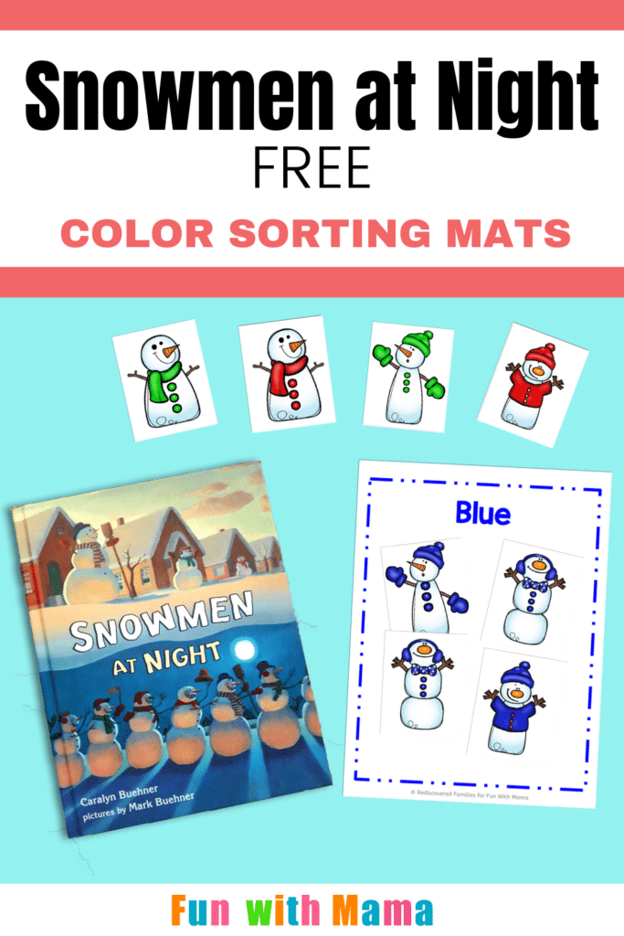 Snowmen at night free color sorting mats for winter fun