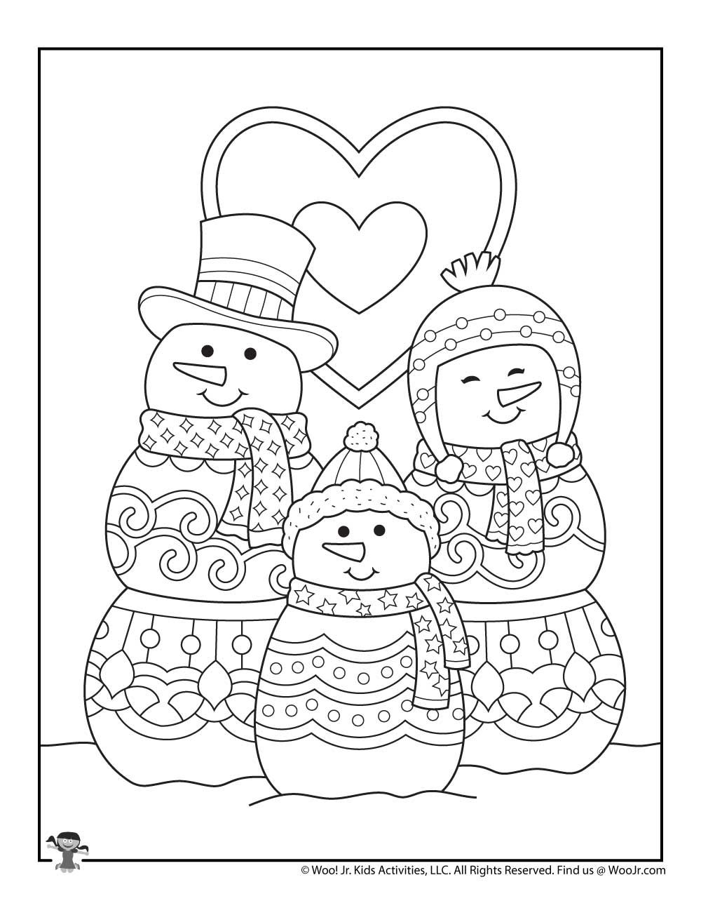 Cute snowman family winter coloring page set woo jr kids activities childrens publishing coloring pages winter christmas coloring sheets pattern coloring pages