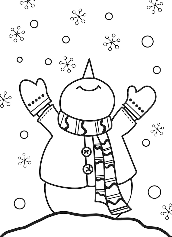 Snowman coloring page downloadable coloring page print and color coloring page for kids and adults digital coloring page christmas fun instant download