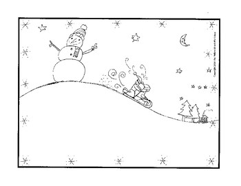 Winter coloring page sledding snowman coloring page tpt