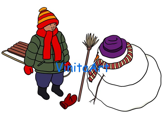 Snowmen at night storybook clipart digital download printable coloring pages