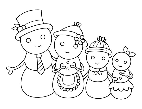 Printable snowman parents with kids coloring page