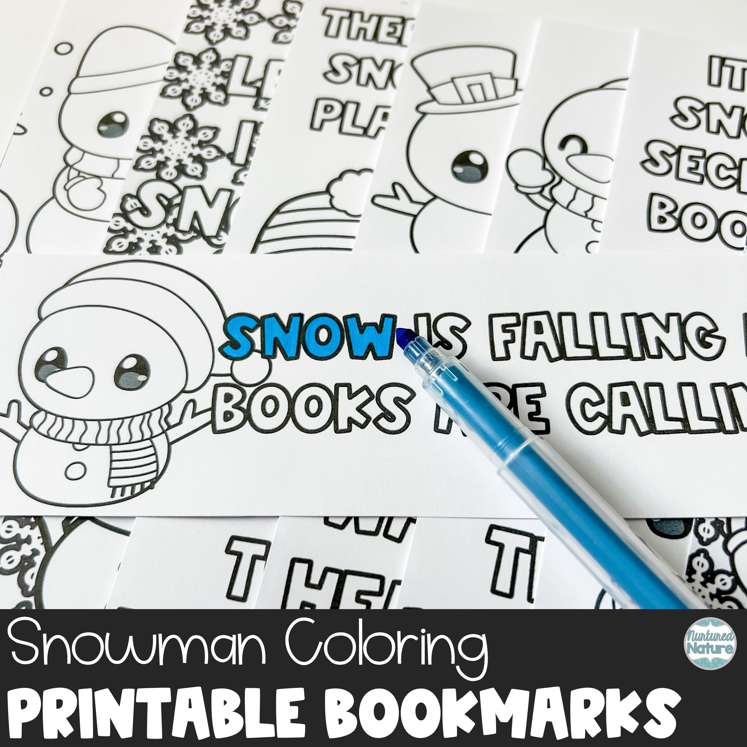 Snowman winter coloring sheet bookmarks