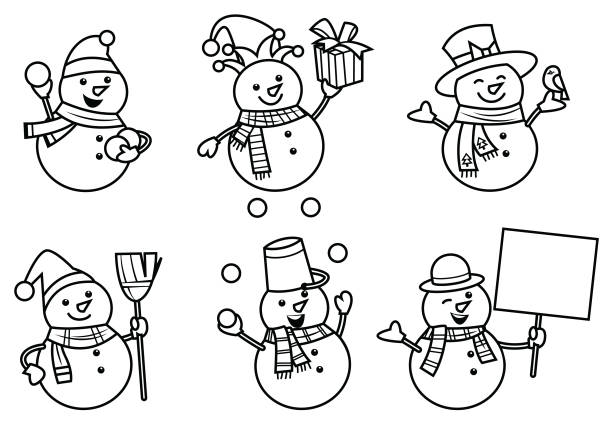 Snowman coloring pages stock illustrations royalty