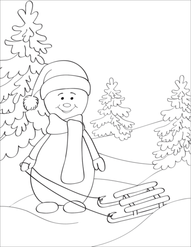 Snowman with sled coloring page free printable coloring pages