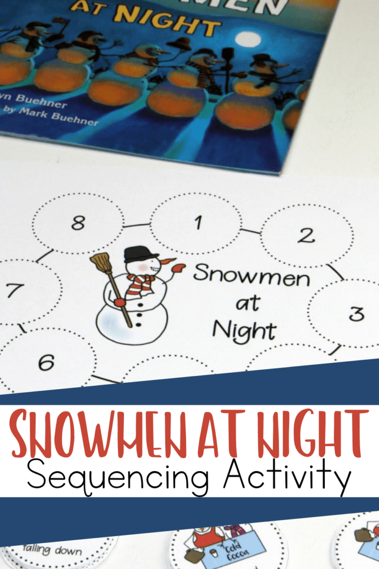 Snowmen at night sequencing activity for kids